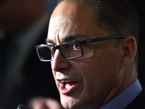 EDMONTON, ALTA: OCTOBER 30, 2015 -- Finance Minister Joe Ceci speaking to the media after making a luncheon speech to Edmonton Chamber of Commerce about new Alberta budget at the Westin Hotel in Edmonton, October 30, 2015. (ED KAISER/EDMONTON JOURNAL)