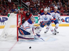 Goaltender Anders Nilsson (39) of the Edmonton Oilers, pictured during a Nov. 12, 2015, game against the Arizona Coyotes, will start in net on Tuesday night as Edmonton hunts for a rare road win.