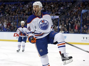 Zack Kassian of the Edmonton Oilers celebrates his goal against the Tampa Bay Lightning on Tuesday.