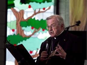 Calgary Catholic Bishop Fred Henry speaking in support of an affordable housing complex in 2011.