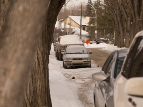 Cars parked on 125 Street north of 102  Avenue on January 20, 2016, in Edmonton.  Parking meters are being suggested for some neighbourhoods.