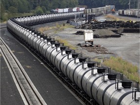 File photo of an oil-tank train with crude oil.