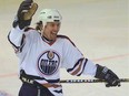 Petr Klima celebrates a goal with the Edmonton Oilers. His sons are now playing in the Quebec Junior Hockey League.
