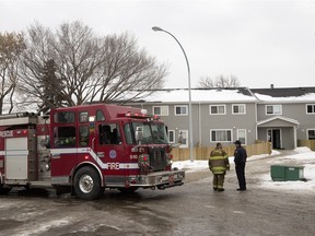 Edmonton Fire Rescue responds to a call at The Plaza, 14810 - 121st St., Sunday morning. Paramedics took a man to hospital in serious condition.