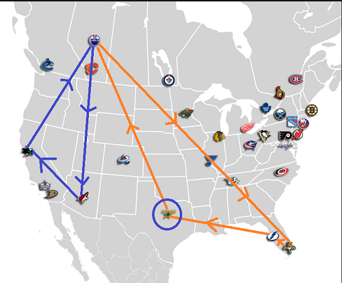 Oilers travel sked Games 43-50 3