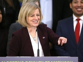 Alberta Premier Rachel Notley chuckles at a question after announcing Alberta's New Royalty Framework in Calgary, Alta., on Friday, Jan. 29, 2016.