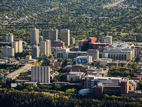 An aerial view of the University of Alberta campus in Edmonton.