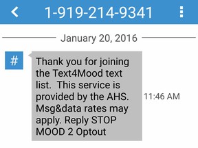 A screenshot from a new AHS program, Text4Mood.