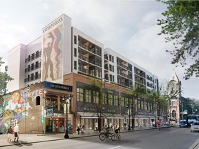 A rendering of the Raymond Block, planned by Wexford Developments for the former Esso gas station site on Whyte Avenue and 105th Street.
