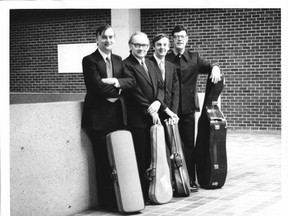 An early University of Alberta String Quartet, featuring Thomas Ralston, Lawrence Fisher, Michael Bowie and Claude Kenneson.