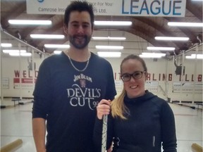 Jessie Kaufman and Brock Virtue, above, won the 2016 provincial mixed doubles curling championship Sunday, Jan. 31, 2016, at the Rose City Curling Club in Camrose, defeating Adam and Stephanie Enright 6-3.