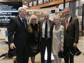 From left: Jim and Sharon Brown, Dr. Keith Aronyk, Neurosurgery Divisional Director, University of Alberta Hospital, and Shelley and Guy Scott. Brown and Scott are co-chairs of the University Hospital Foundation's Brain Centre Campaign.