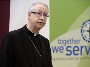 Archbishop Richard Smith discusses proposals to legalize physician-assisted death during a press conference at the Catholic Archdiocese of Edmonton, 8421 101 Ave., in Edmonton Alta. on Thursday, Feb. 11, 2016.