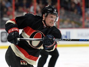 Ottawa Senators' Dion Phaneuf shoots against the Colorado Avalanche during second period NHL hockey action in Ottawa, Canada, Thursday, Feb. 11, 2016. Phaneuf recorded an assist on the goal. (Sean Kilpatrick/The Canadian Press via AP) MANDATORY CREDIT