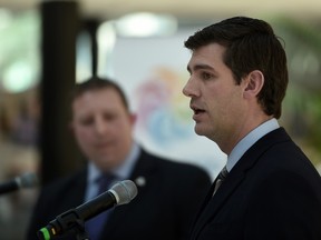 Northland president Tim Reid seen in a file photo with Mayor Don Iveson, in front of the arena strategy committee.