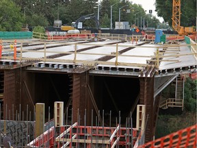 Construction continues on the 102 Avenue bridge over Groat Road on June 22, 2015.