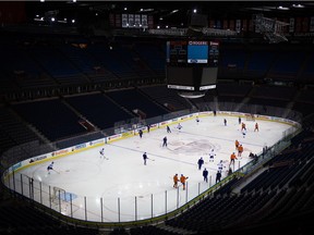 The Oilers practise at Rexall Place on Dec. 3, 2015.