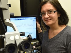 Silvia Pagliardini, an assistant professor of physiology in the University of Alberta's faculty of medicine and dentistry, studied the parts of the brain that trigger sighing. On the monitor is an airflow trace of a sigh.