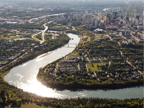 An aerial view of downtown Edmonton with the North Saskatchewan River on Sept. 10, 2015.