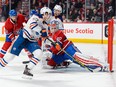 Montreal Canadiens goalie ben Scrivens makes a pad save on Edmonton Oilers forward Connor McDavid at the Bell Centre on Feb. 6, 2016, in Montreal.