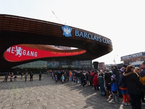 Fans arrive for the game between the New York Islanders and the Edmonton Oilers at the Barclays Center on Feb. 7, 2016, in the Brooklyn borough of New York.