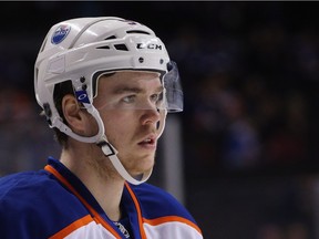 Connor McDavid #97 of the Edmonton Oilers plays against the New York Islanders at the Barclays Center on February 7, 2016 in the Brooklyn borough of New York City. The Islanders defeated the Oilers 8-1.