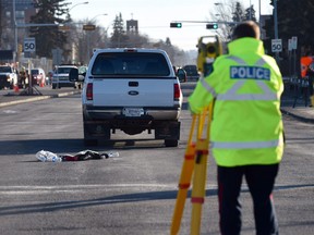 A truck involved in a fatal crash near Groat Road and 111 Avenue the morning of Thursday, February 25, 2016.