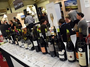 File photo of bottles of wine on display at an international wine exhibition.