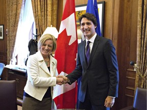 Prime Minister Justin Trudeau and Alberta Premier Rachel Notley meet in Edmonton Alta, on Wednesday February 3, 2016.