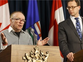 Michael Phair (left), the new U of A board chair, with Alberta's Minister of Advanced Education Marlin Schmidt.