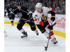 Ottawa Senators' Curtis Lazar, shown here in a game against the L.A. Kings earlier this season, has played in every forward position this season.