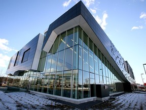 One of the dramatic corners of the Mill Woods Library in southeast Edmonton. The library and seniors centre have been temporarily closed after three light fixtures fell.