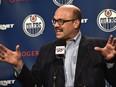 Oilers GM Peter Chiarelli talking to the media about the player trades made on Feb. 27, 2016.