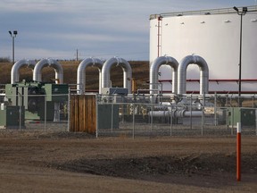 TransCanada's Keystone pipeline facility is seen in Hardisty, Alta., on Friday, Nov. 6, 2015. The company is one of many that has handed out layoff notices to some of its Alberta workers in recent months.