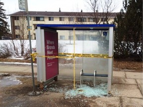 Fourteen transit shelters were vandalized Saturday. No one has been arrested.