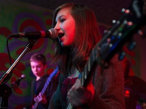 Mylia Johnson-Archambault and Control Angel perform during the St. Patty's Day Rock Show at Backbeat music school.