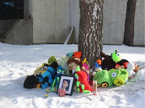 A memorial has been set up outside the apartment building in Edson where a teen girl was found murdered. Tyrell James Perron has been charged with first-degree murder in the killing.