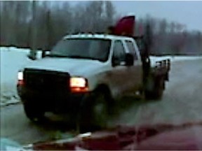 RCMP handout photo of a suspect vehicle wanted in connection to vandalism at an oilfield site near Spring Lake, Alta., in February 2016.