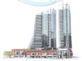 An artist's rendering showing one possible design for Alldritt's proposed development at the southwest corner of Stony Plain Road and 142 Street.