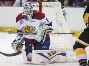 Goalie Patrick Dea of the Edmonton Oil Kings in action Jan. 29, 2016, against the Brandon Wheat Kings at Rexall Place in Edmonton.