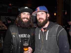From left, Kyle Closen and Colby Vankoughnett at the Fade to Black Launch Party at the Mercer Tavern.