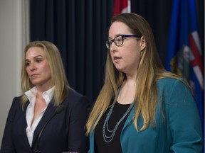 Alberta Labour Minister Christina Gray (right) announced a three-member panel will review the WCB system and make recommendations. The chairwoman of the review process is Mia Norrie, a human resources and labour relations consultant.