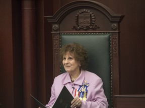 Alberta Lt.-Gov. Lois Mitchell delivers the speech from the throne, in Edmonton on Tuesday March 8, 2016.