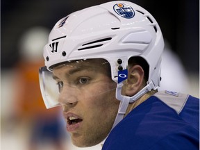 Taylor Hall at practice with the Edmonton Oilers on January 6, 2015.