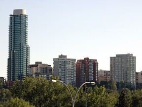 Highrise residential condominiums are a prominent feature in the Oliver community near downtown Edmonton.