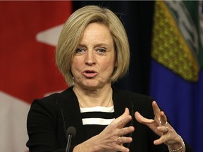 Alberta Premier Rachel Notley speaks at a news conference in the Alberta Legislature on Tuesday prior to the reading of the Speech from the Throne.