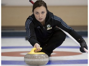 EDMONTON ,ALBERTA ; SEPTEMBER 23, 2014--Kelsey Rocque with a curling tip on September 23, 2014 in Edmonton.  (Greg Southam/Edmonton Journal)