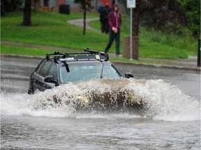 Flooding on Edmonton streets in 2014 caused by poor drainage.