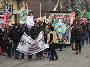 Women and supporters marched and rallied Sunday in Old Strathcona in support of International Women's Day.