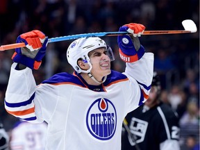 Nail Yakupov #10 of the Edmonton Oilers reacts after a missed chance to score during the third period of a 2-1 loss to the Los Angeles Kings at Staples Center on February 25, 2016 in Los Angeles, California.